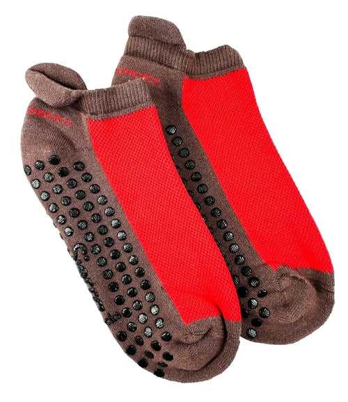 Heel Tab Mesh Top Cotton Ankle Socks with Non-Skid Women's Gripper