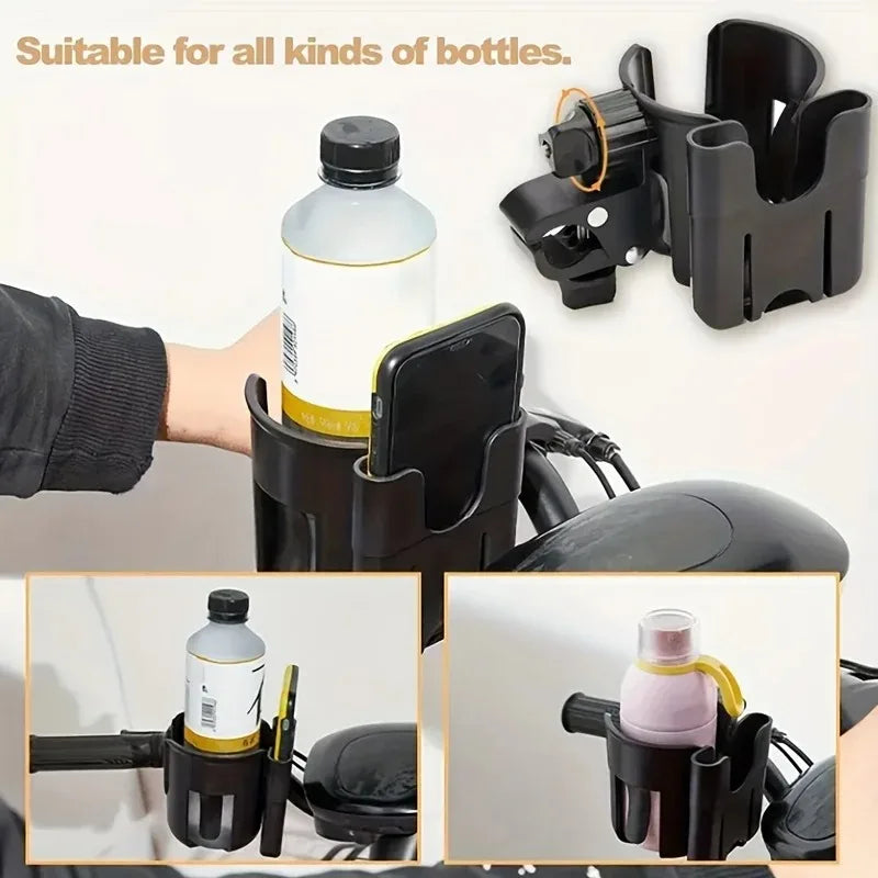 2-in-1 Universal Stroller Water Cup Holder With Phone Holder,