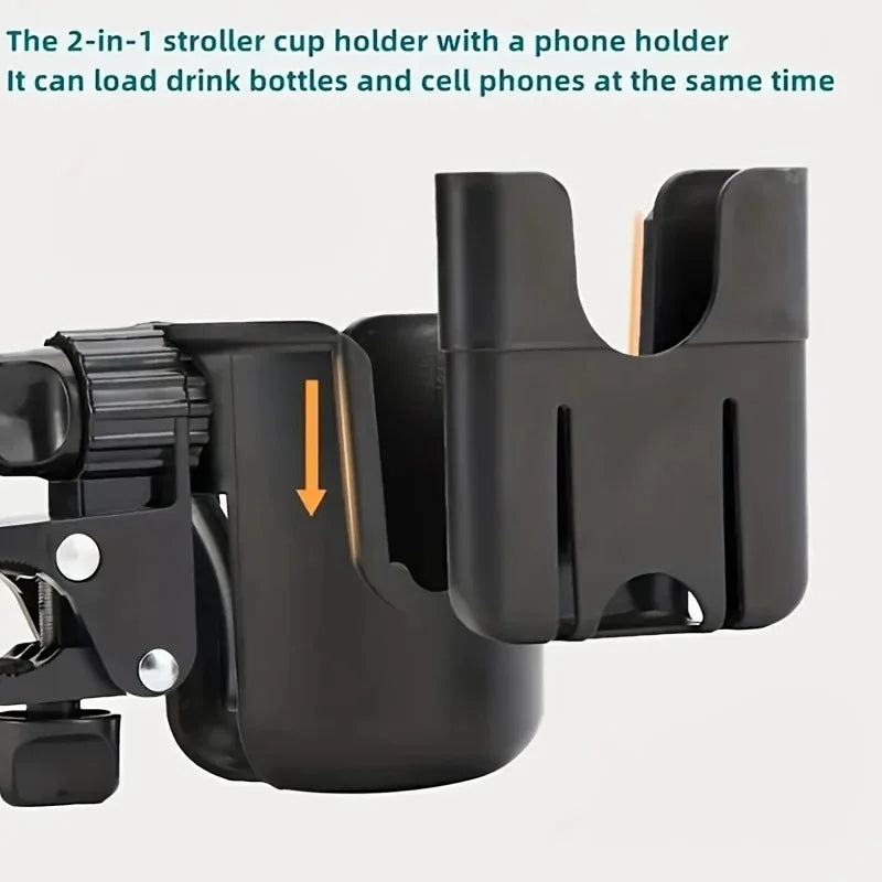 2-in-1 Universal Stroller Water Cup Holder With Phone Holder,