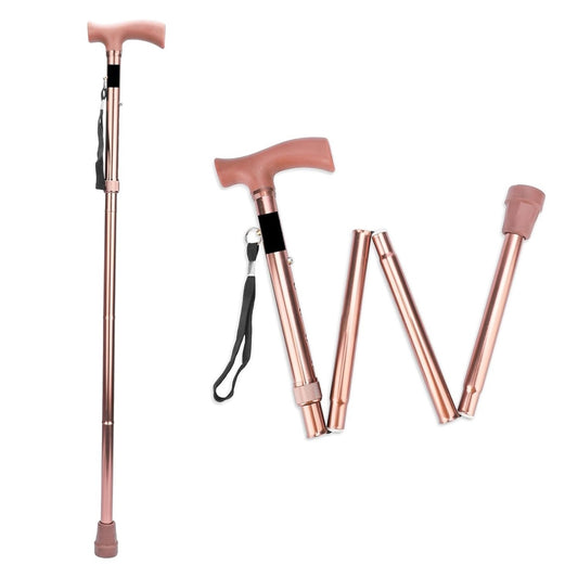 Foldable Adjustable Walking Stick Copper Finish